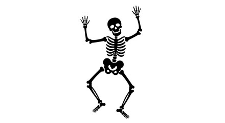 Spooky skeleton dancing with arms raised in a fun and energetic halloween celebration isolated on white background