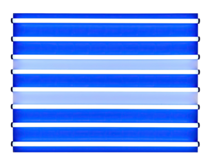 Striking graphic of alternating bright blue and white horizontal lines set against a black background