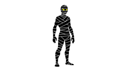 Mysterious mummy figure wrapped in bandages silhouette halloween costume concept or ancient egyptian horror isolated on white background
