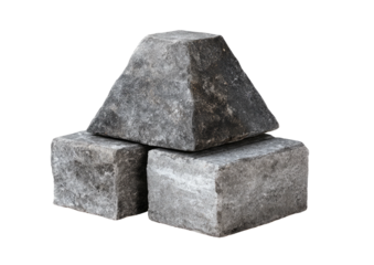 Stacked gray square/pyramid rock formation