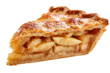 Apple pie slice with lattice crust, golden brown, juicy