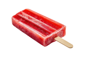 Red, rectangular fruit ice pop on stick, against black