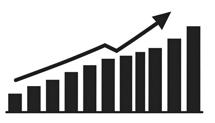 Monochrome representation of increasing bar graph and upward trending arrow