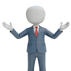 3D man in business suit offers welcoming and open presentation