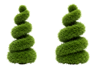 Elegant spiral topiary trees add refined greenery to your landscape design, perfect for gardens, patios, and sophisticated outdoor decor projects