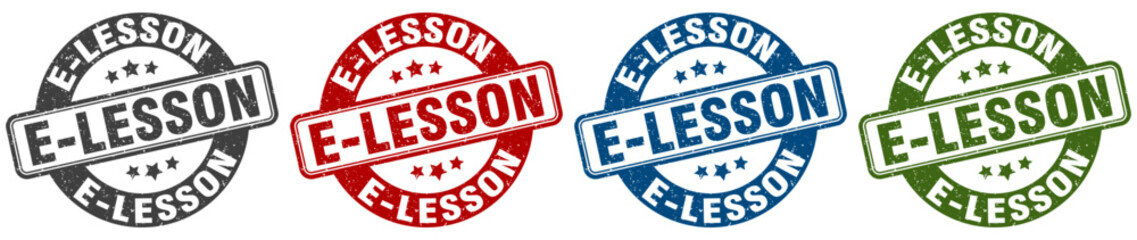 e-lesson stamp. e-lesson round stamp set isolated on white background