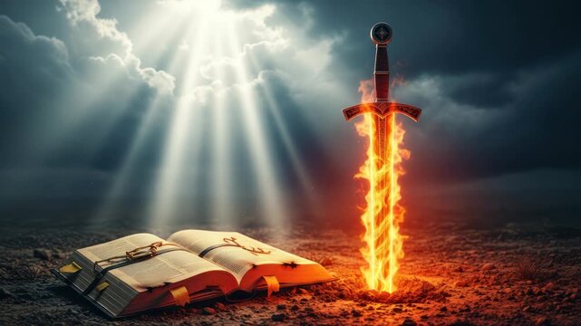 The Sword of Truth: A Flaming Sword and Open Book under Divine Light