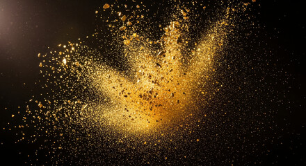 Fototapeta premium Golden Glitter Explosion Against Dark Background Abstract Event Celebration Concept