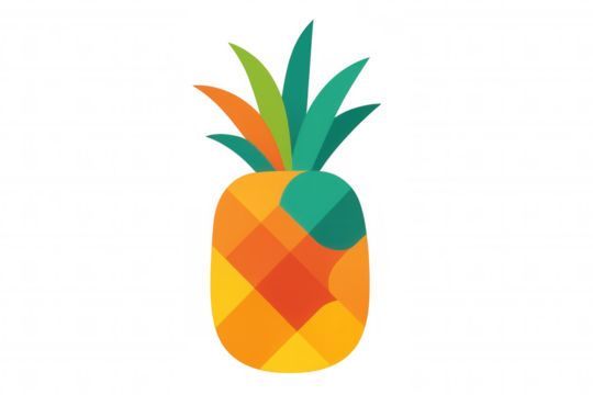 Pineapple flat icon design with geometric colorful shapes, tropical fruit concept on transparent background - Powered by Adobe