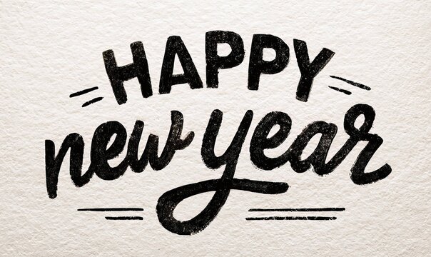 Happy New Year greeting card with hand drawn lettering on paper background - Powered by Adobe