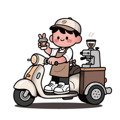 Cartoon mobile coffee motorcycle