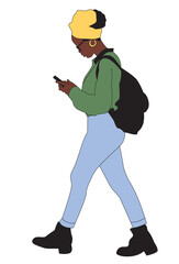 Young Black Woman with Headscarf on Phone – Colorful Lifestyle Illustration SVG Vector