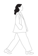 Young Businesswoman Walking – Long Hair, Hands in Pockets, Professional Fashion Illustration SVG Vector