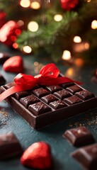 Charming Dark Chocolate Gift Box with Decorative Ribbon for Festive Celebrations and Occasions