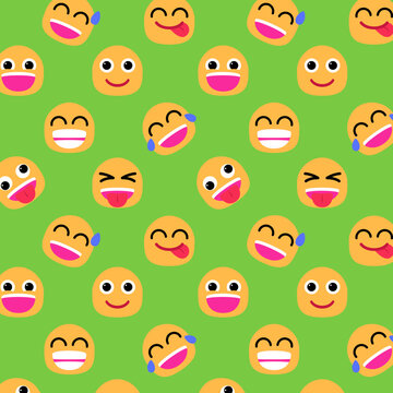 Emoji Emoticon Face Expressions Colorful Seamless Pattern Green and Yellow