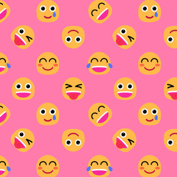 Emoji Emoticon Face Expressions Colorful Seamless Pattern Pink and Yellow