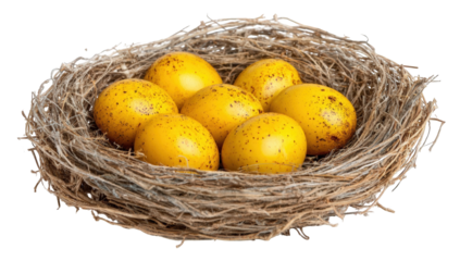 Decorative yellow eggs in a nest