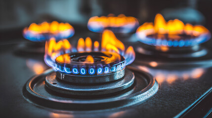 a gas burner with a blue-red flame.