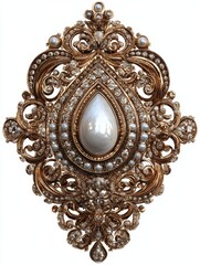 Fototapeta premium ornate antique pearl and diamond brooch isolated on transparent background