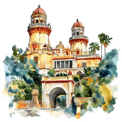 Obraz premium Chapultepec Castle. Chapultepec Castle hand drawn watercolor illustration