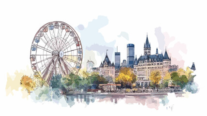 La Ronde. La Ronde hand drawn watercolor illustration © Aquir