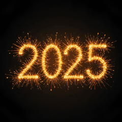 Radiant 2025 typography formed from golden spark trails.