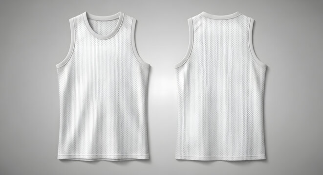 White Basketball Jersey Mockup, Front and Back View on Gray Background