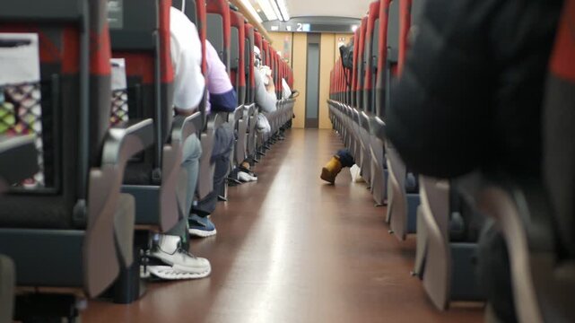 interior view inside Highspeed bullet train full with passenger sitting in train commuters while train moving running in high speed,japan public train transportation from inside