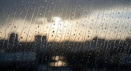 Obraz premium Rain Drops on Window Overlooking City