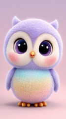 Adorable Pastel Rainbow Fluffy Cartoon Owl Digital Illustration