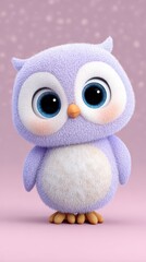 Adorable Purple Owl Cartoon Character on Pink Background