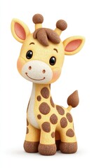 Adorable Yellow and Brown Textured Cartoon Giraffe Illustration