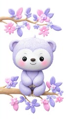 Lavender Teddy Bear on Blooming Branch