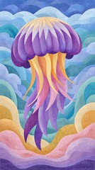Purple and Orange Jellyfish in Textured Underwater Landscape