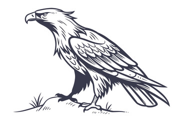 Standing Seagull Vector Outline - Monochrome Line Art Graphic