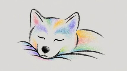 Rainbow Pointillist Sleeping Fox Illustration