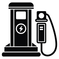 Minimal electric vehicle charging station silhouette vector, eco-friendly power supply, flat black icon