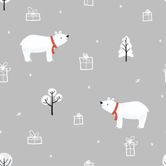 Winter Holiday Pixel Pattern: Bears, Snow, Festive Design
