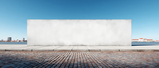 White Wall with Brick Pavement under Bright Blue Sky