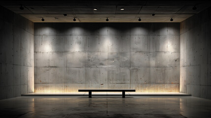 Concrete Wall Room with Spotlights and Central Bench