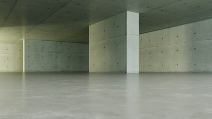 3d render of abstract modern concrete architecture background, Minimal geometry architectural design, Car presentation backdrop with empty concrete floor, Geometric white blocks building design