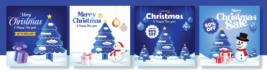 Modern Christmas and Happy New Year Social Media Post Template Bundle, Square Flyer, and Poster Design Set for Festive Holiday Celebration, Sale Promotion, and Elegant Winter Party Marketing
