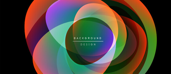 Obraz premium Abstract colorful circles overlap creating dynamic visual effect. Text reads background design centered within composition.