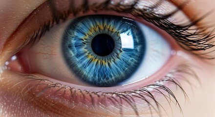 Close-up of a captivating blue eye with intricate details and golden accents.