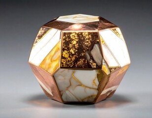 Geometric sphere copper, white, gold, and mottled details