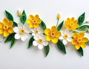 Paper flower art; yellow & white daffodils, green leaves