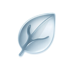 A frosted, translucent leaf icon, subtly glossy, with a dark grey vein structure