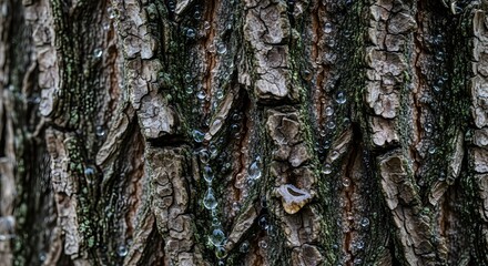Obraz premium Tree Bark Texture with Water Droplets