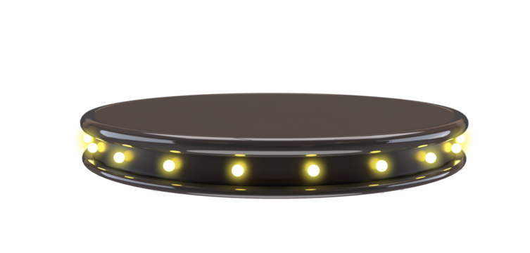 Illuminated Display Platform: A sleek, circular display platform bathed in the warm glow of integrated LED lights. The sophisticated design promises to highlight any object, drawing the viewer's eye. - Powered by Adobe