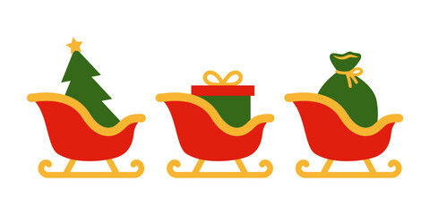 Red Christmas Sleigh Bundle with Gifts and Ornaments for Festive Winter and Holiday Celebration